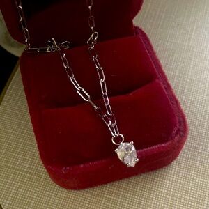 Sophisticated Silver Necklace with lab created gemstone diamond